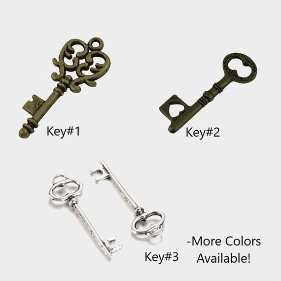 3 Skeleton Key Pendants Antiqued Silver Keys Steampunk Barrel Keys 41mm
