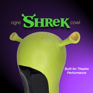 Ogre Shrek Ear Bald Cap/Shrek Cowl, Jr/Adult , 21&quot;-23&quot; Circumference durable flexible Latex Rubber, theatre, cosplay, halloween