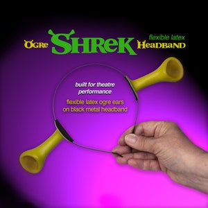 Ogre Shrek flexible LATEX ears headband, Adult / Junior size, one pair, Black METAL Headband