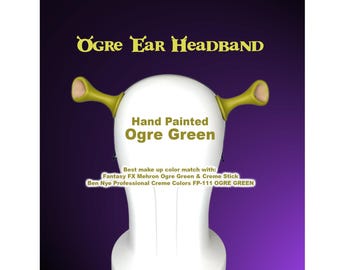 Ogre Ear Headband Shrek inspired , 3D Printed PLA, Cosplay Costume, Adult/Junior size, Hard Plastic, one pair, Black Metal Headband