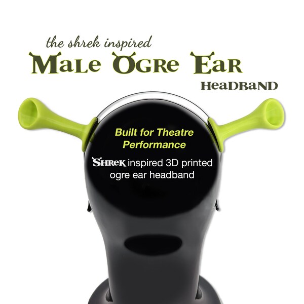 MALE Ogre Ear Headband, Shrek ears headband 3D printed, Adult/Junior size, Hard Plastic (pla), one pair, Black METAL Headband