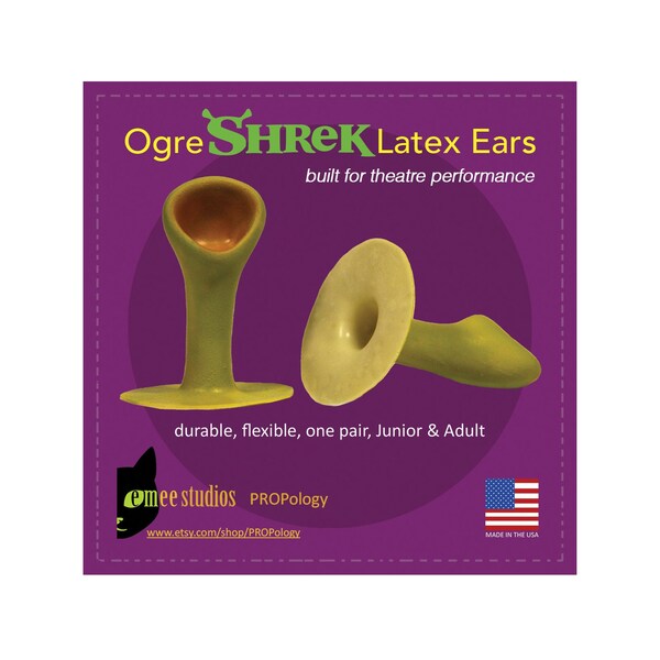 Ogre Shrek Latex Ears, durable, flexible, one pair, Junior & Adult