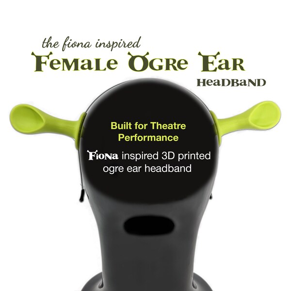 FEMALE Ogre Ear Headband , Fiona ears headband, 3d printed, Adult/Junior size, Hard Plastic (pla), one pair, Black METAL Headband