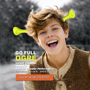 Ogre Ear Headband Shrek inspired , 3D Printed PLA, Cosplay Costume, Adult/Junior size, Hard Plastic, one pair, Black Metal Headband