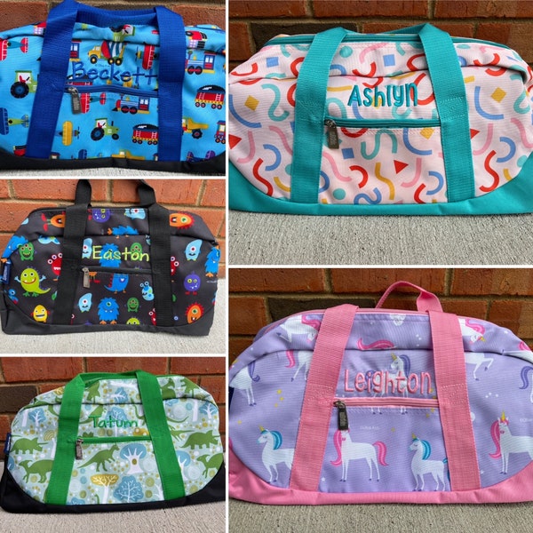 Personalized Overnight Duffel Bag for Kids with Custom Name on Suitcase with Monogram for Children Sleepover Bag for Grandmas Sport Bags