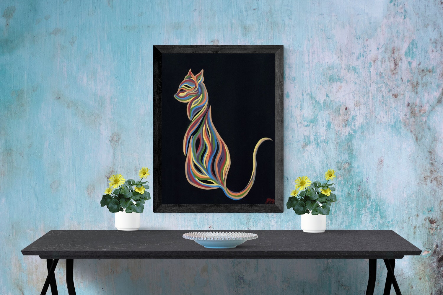 Cat Abstract Art Wall Art Wall Decor Cat lover gift gift Etsy