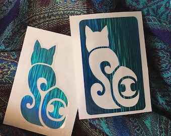 2 Sticker Set: The SCIkedelic Cat | Holographic Kitty Edition | String Cheese Decal Pair