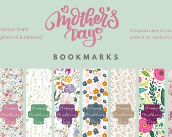 Mother's Day Floral Bookmarks | Customizable 2x7" Bookmark Gift with 9 Floral Designs, Personalized Text, Color Options, Tassel Choices