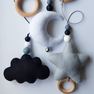 Baby play gym toys in set three high contrast toys, Activity center, Wooden baby gym, Montessori toy star, cloud, moon, Babyshower gift