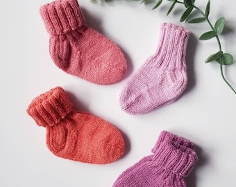 Lovely handknitted baby warm socks, babygirl, soft wool mix in lavander, pink, baby pink colors perfect for cold weather