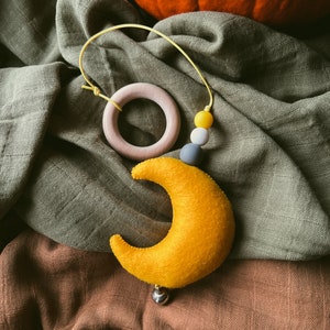 I giocattoli da palestra per bambini impostano tre giocattoli ad alto contrasto, centro attività, palestra per bambini in legno, stella gialla giocattolo Montessori, nuvola, luna, regalo Babyshower ONLY yellow moon