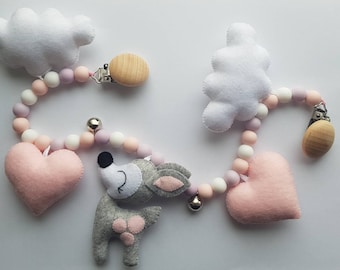 Pram garland Felt stroller toy Stroller chain rattle Baby shower gift Stroller decor baby mobile pram decor Car seat toy Baby girl Pram toy