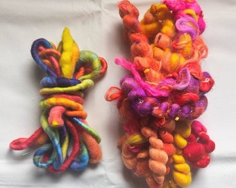 Mini fibre kit, art yarn, dyed fibre, hand spun yarn, colour core yarn, weaving pack