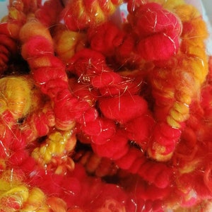 Art yarn, phoenix, chunky yarn, wool locks, weaving, red