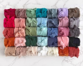 Chiffon Ribbon Frayed Edge - 27 Colours - Bouquet - Feathered