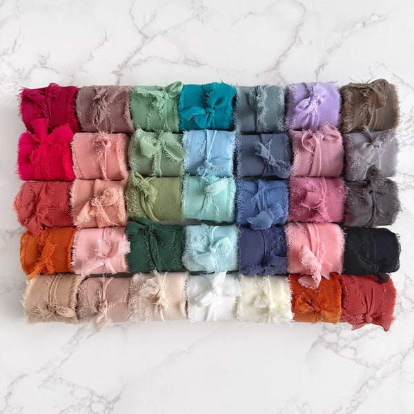 Chiffon Ribbon Frayed Edge - 27 Colours - Bouquet - Feathered