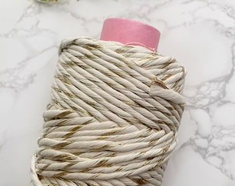 Ficelle de macramé en coton et métal doré - 5 mm, simple torsion - Fournitures pour tissage / arts plastiques