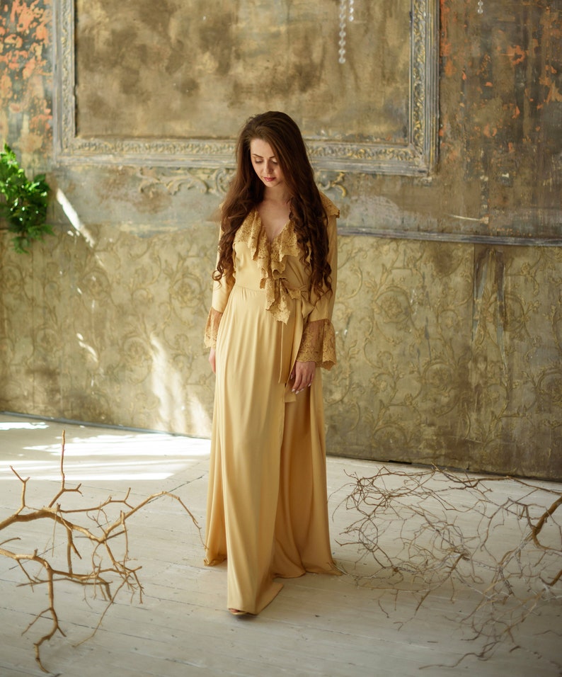 Long Beige Evening Dress Beige Full Length Dressing Gown | Etsy