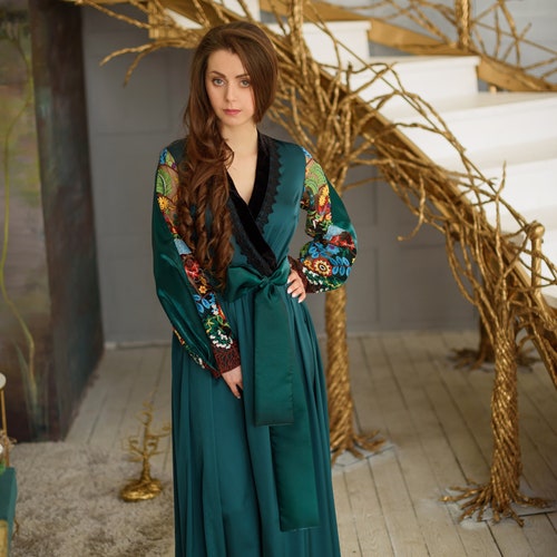 Maxi Silk Floral Lace Dressing Gown Long Floral Lace Robe Etsy