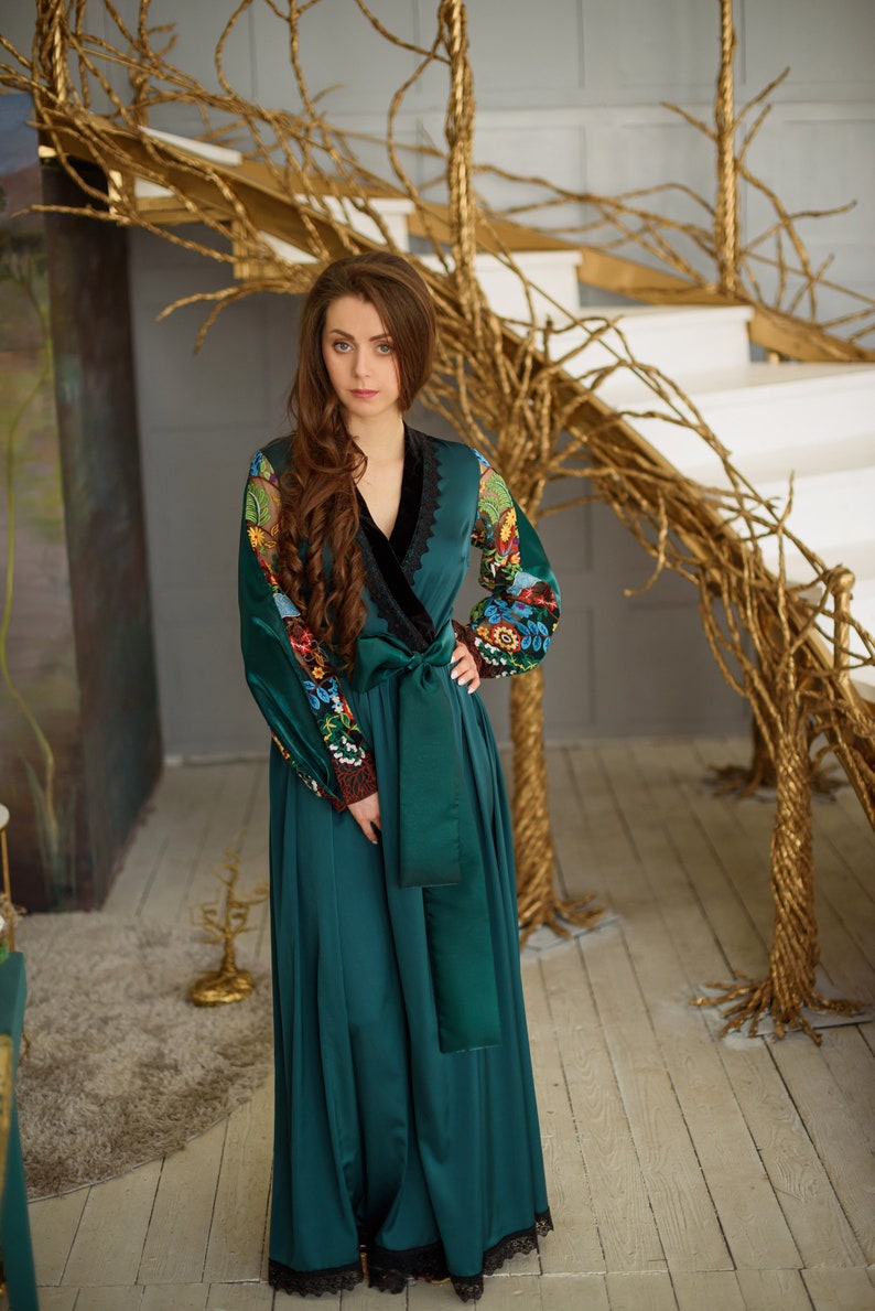 Maxi Silk Floral Lace Dressing Gown Long Floral Lace Robe Etsy