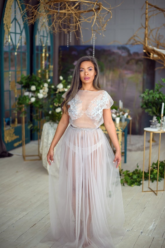 Grey Lace Boudoir Gown Fairy Wedding Dress Lace Long Dress Etsy