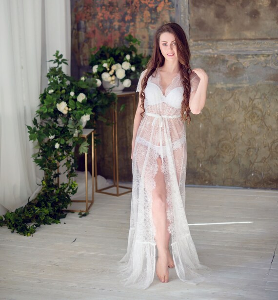 Bridal Lace Long Wedding Robe Bridal Lingerie Beach Robe Etsy