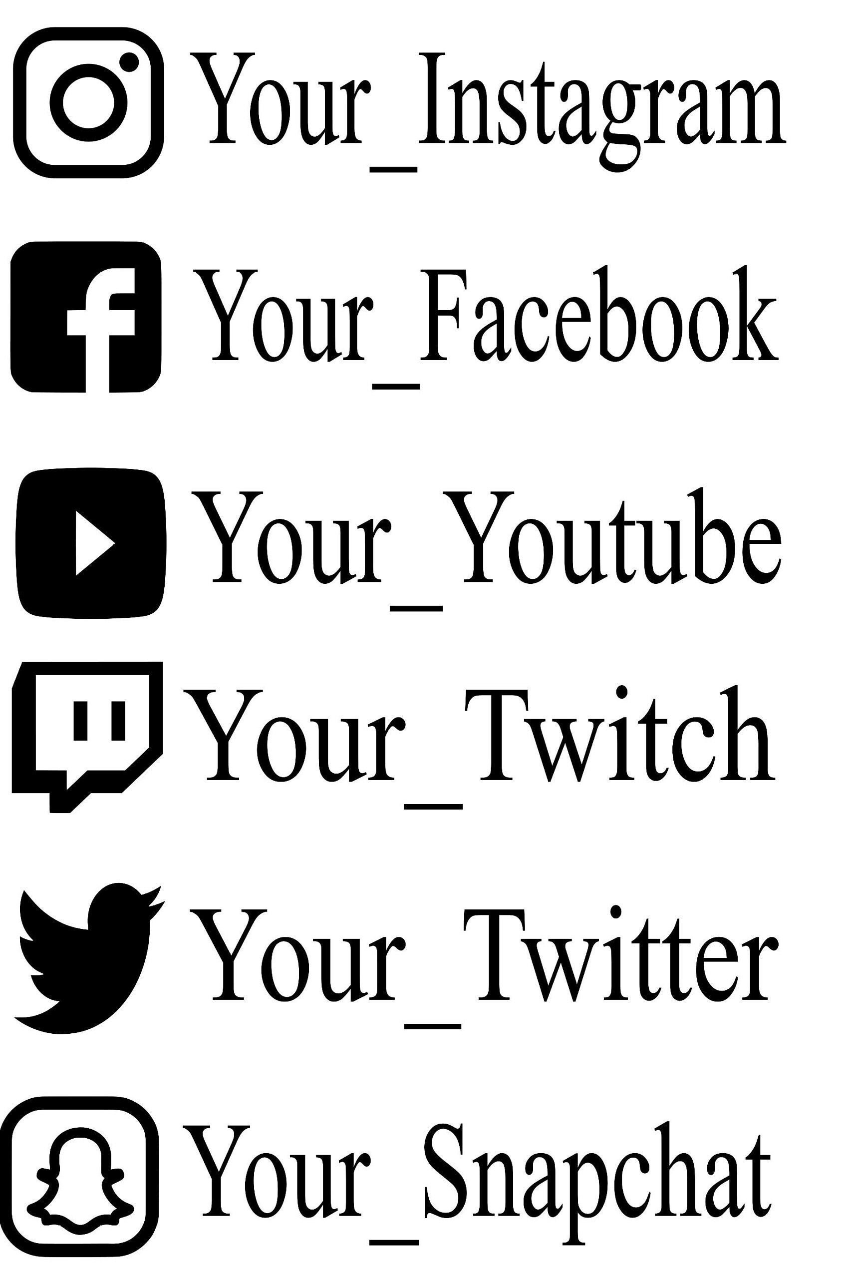 Custom Social Media Username Decal Sticker 8 Any Color Etsy