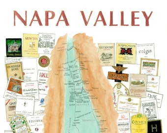 Napa Valley Wine Map signed print - (hand drawn and painted)