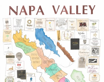 Stampa artistica della mappa dei vini della Napa Valley