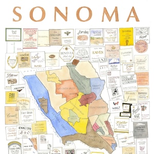 Impression signée de la carte des vins de Sonoma