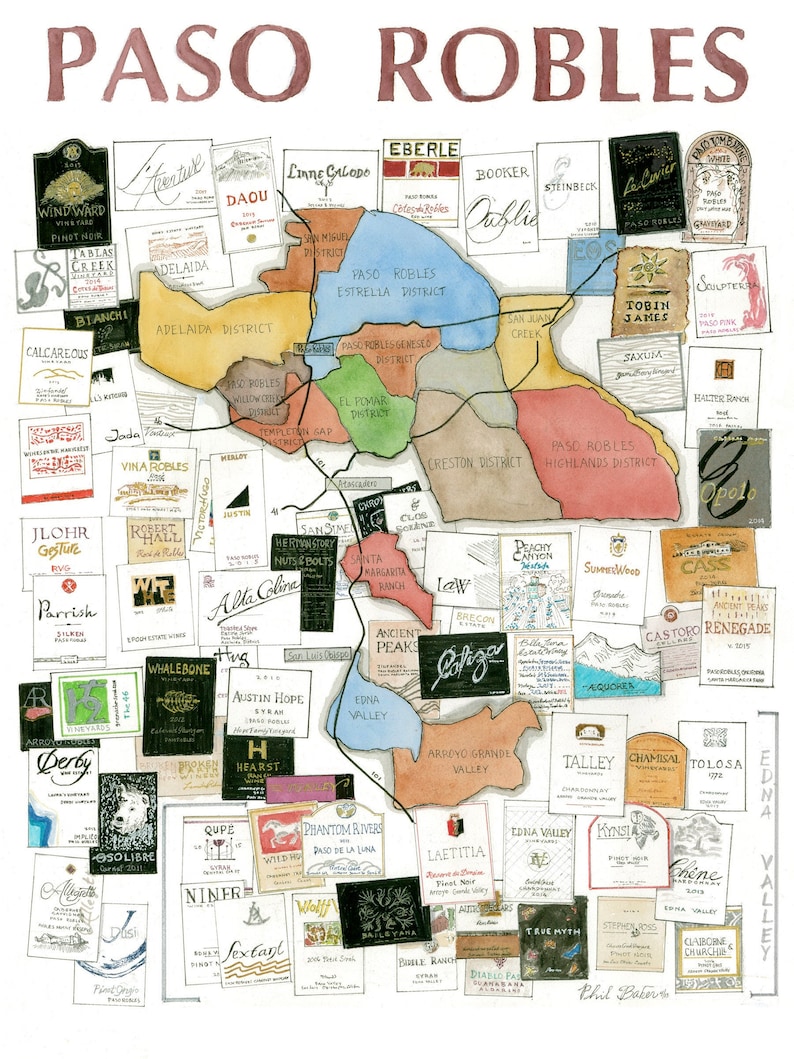 Paso Robles Wine Map Signed Print Extra Large 24 X 32 - Etsy