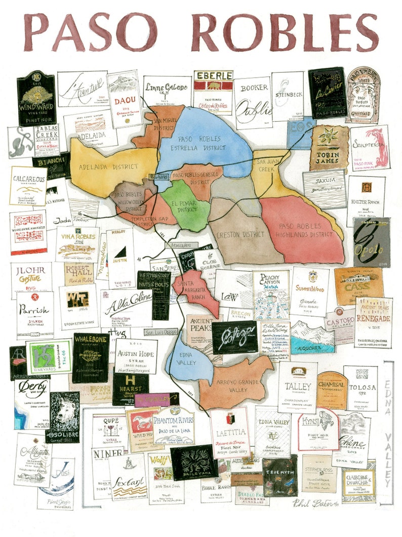 Paso Robles Wine Map Signed Print Extra Large 24 X 32 - Etsy