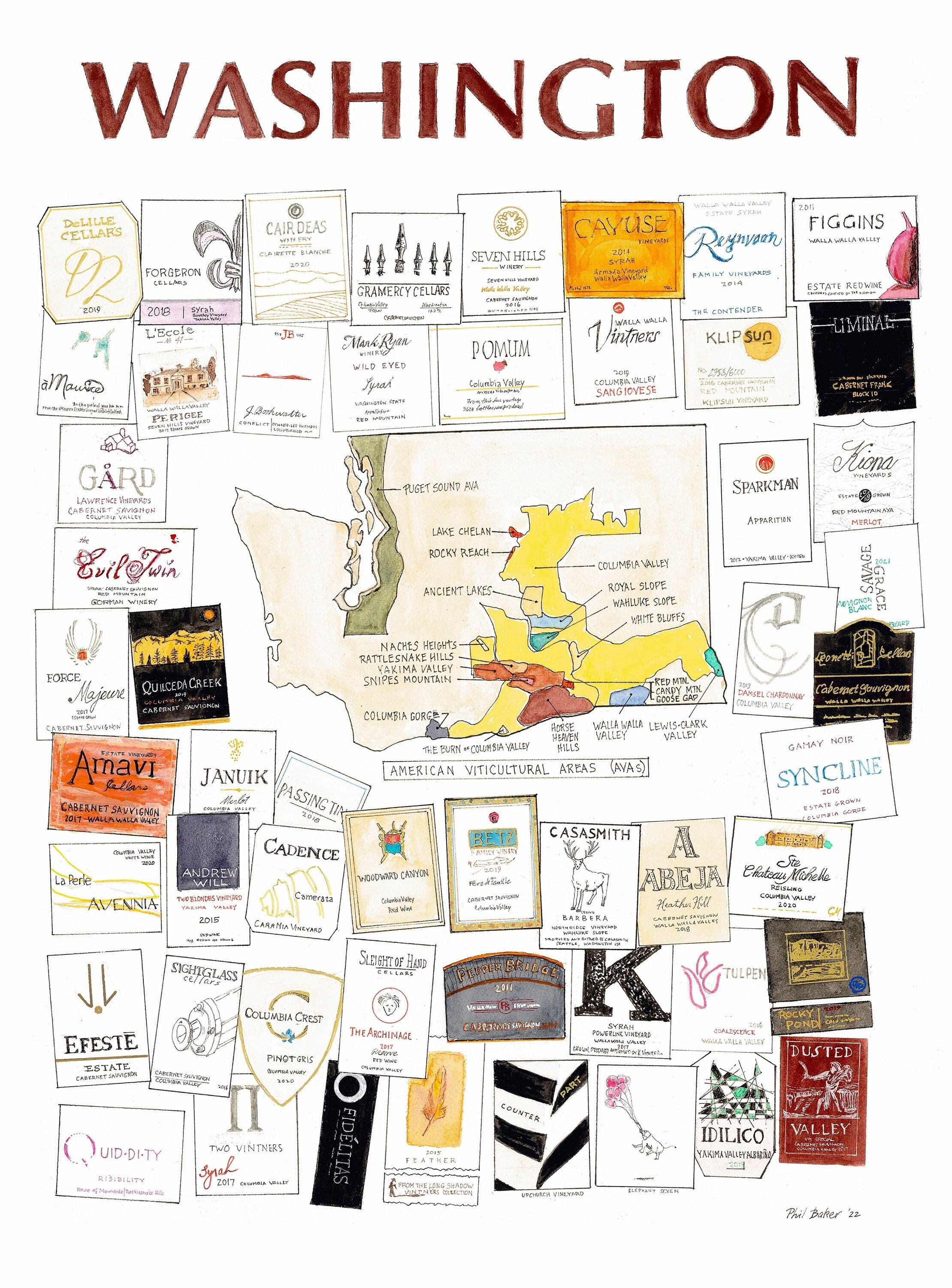 Washington State Wine Map Signed Print Etsy