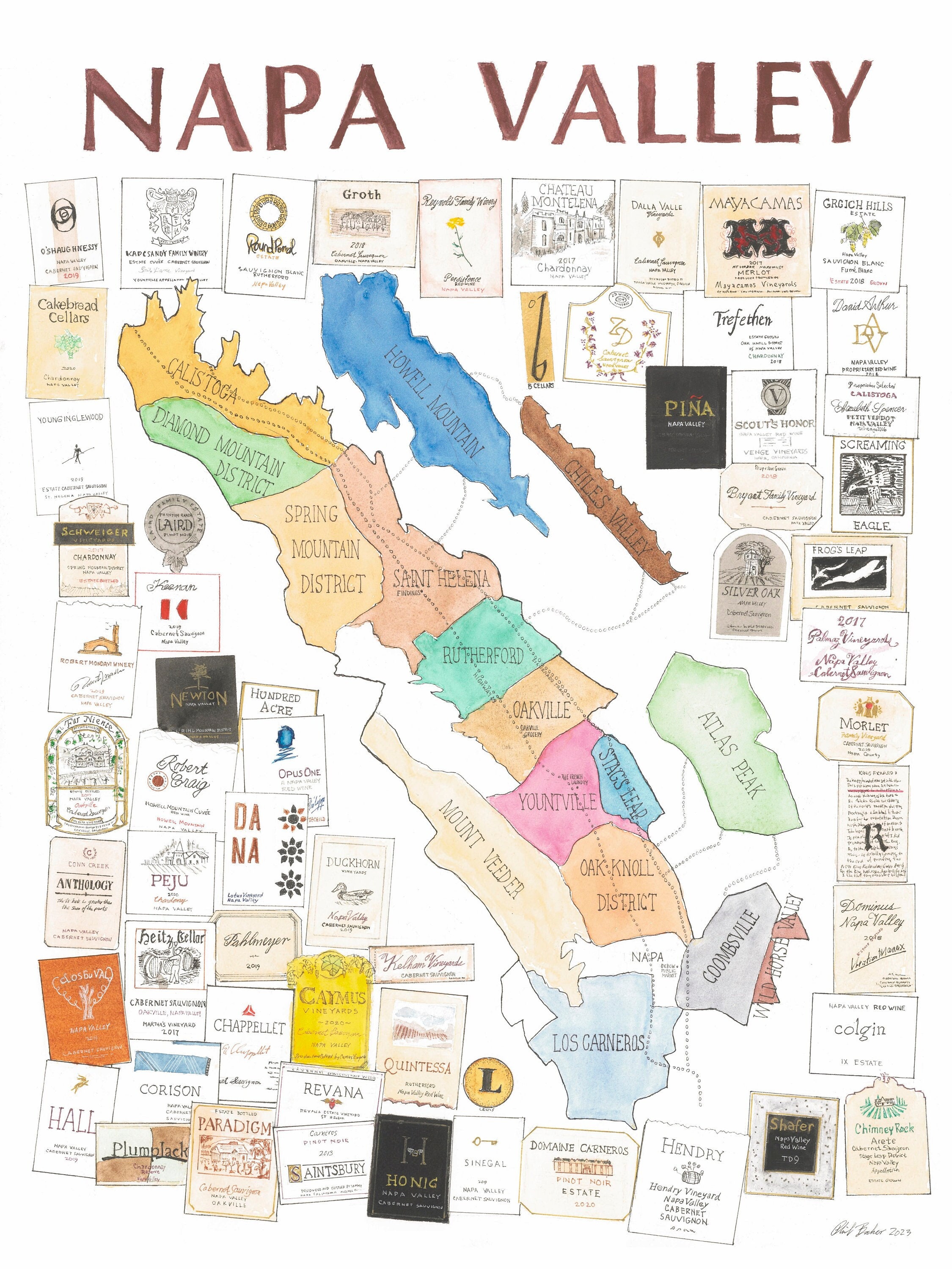 Napa Valley Wine Map Art Print - Etsy