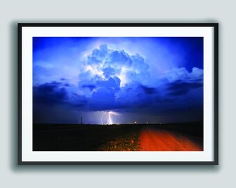 Fulmine, fotografia originale, poster di tempesta, meteo, arte murale, download digitale a colori, arte stampabile