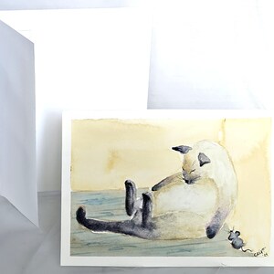 Original Watercolor Art Painting/Greeting Card 'Snoozy Pud' 5x7 With White Envelope