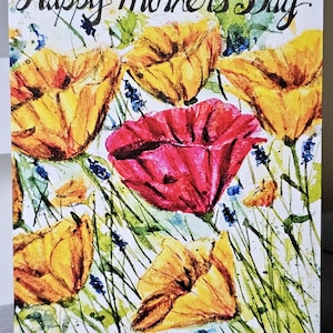Watercolor Poppies Mother&#39;s Day Card: Original Art, 5x7 with Envelope