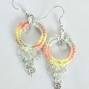 Handmade Crochet Hoop Dangle Earrings with Seafoam Beads on Hypo Aller Silver Hooks