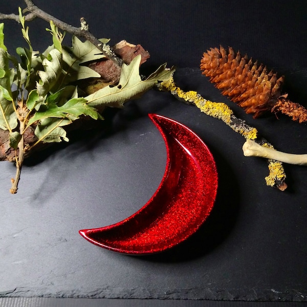 Blood Moon Holographic Rainbow Crescent Crystal/Trinket/Jewellery Holder Dish