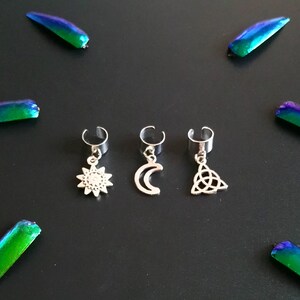 Sun, Crescent Moon and Triquetra Celtic Knot Ear cuff/Ear wrap /Hair Bead Bundle