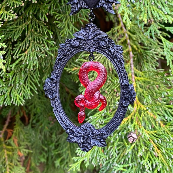 Ruby Red Snake Victorian Frame Christmas Ornament/Hanging Decoration Gothic