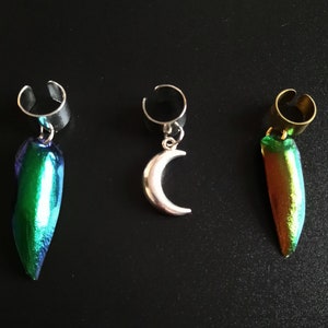 Elytra Jewel Beetle Wing and Crescent Moon Ear cuff/Ear wrap /Hair Bead Bundle