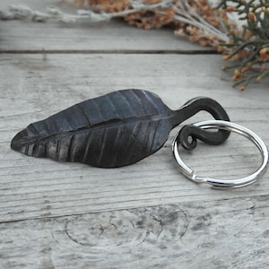 Hand Forged Iron Leaf Keychain, Gift for Nature Lover, Gift for Him, Gift for Hiker, Gift for Her, Blacksmith Item, Arbor Day, New Car
