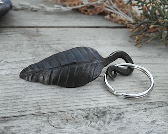 Hand Forged Iron Leaf Keychain, Gift for Nature Lover, Gift for Him, Gift for Hiker, Gift for Her, Blacksmith Item, Arbor Day, New Car