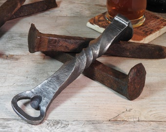 Hand Forged Iron Railroad Spike Bottle Opener, Rustic Beer Opener, Unique Father&#39;s Day Gift, Railroad Enthusiast Gift, Gift for Dad