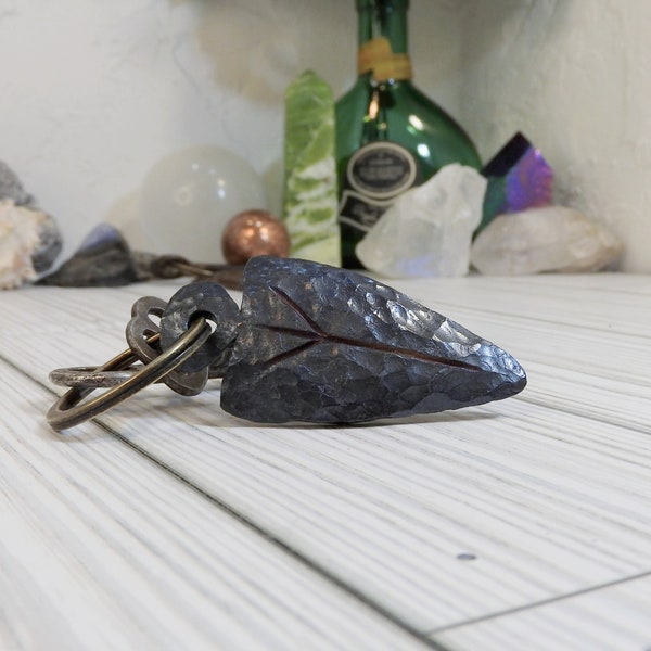 Hand Forged Viking, Norse Protection Rune Metal Arrowhead Keychain, Large Traditional Primitive Arrowhead, Gift for Traveler, Pagan Gift