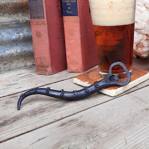 Octopus Tentacle Bottle Opener, Hand Forged, Nautical Gift for Dad, Groomsmen Gift, Metal Octopus Beer Opener, Father's Day Gift for Him