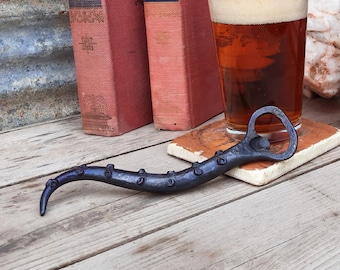 Octopus Tentacle Bottle Opener, Hand Forged, Nautical Gift for Dad, Groomsmen Gift, Metal Octopus Beer Opener, Father's Day Gift for Him