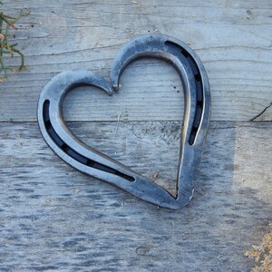 Hand Forged Large Rustic Horseshoe Heart, 4 1/2 inches by 4 1/2 inches, Valentine's Gift for Her, Gift for Wife, Rustic Wedding Gift image 3