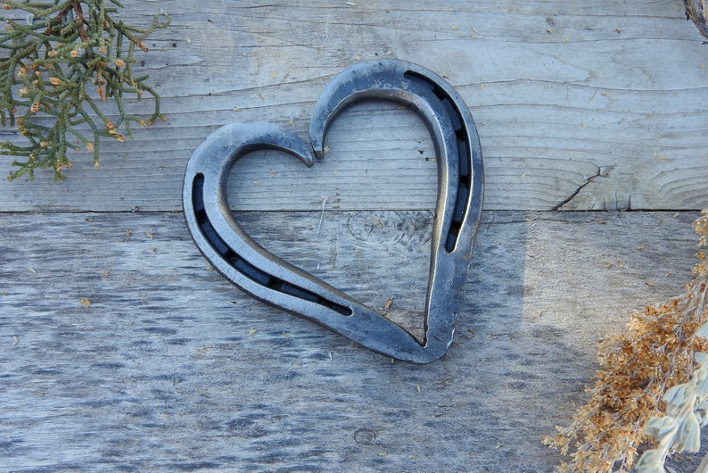 Hand Forged Large Rustic Horseshoe Heart, 4 1/2 inches by 4 1/2 inches, Valentine's Gift for Her, Gift for Wife, Rustic Wedding Gift image 3